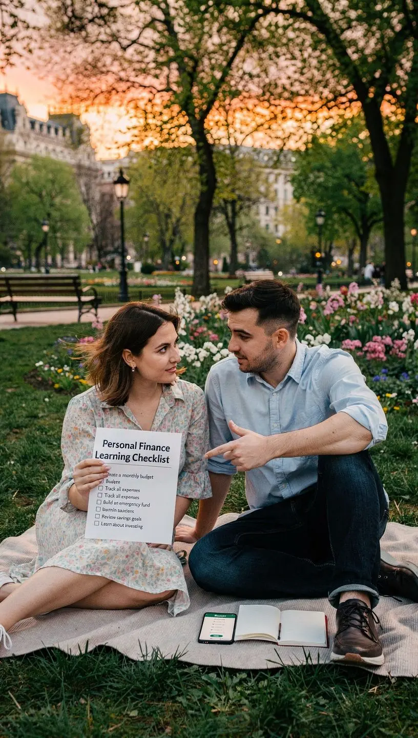 Felnőttek, akik pénzügyi terveket készítenek, papíralapú ellenőrzőlistákkal dolgozva.