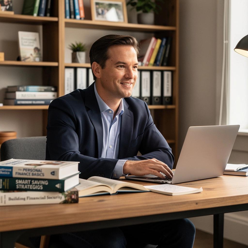 Pénzügyi tervezéshez kapcsolódó könyvek válogatása egy asztalon.